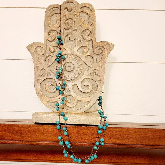 ♡VTG Crocheted Necklace▪︎Turquiose Brass▪︎ - Picture 2 of 8